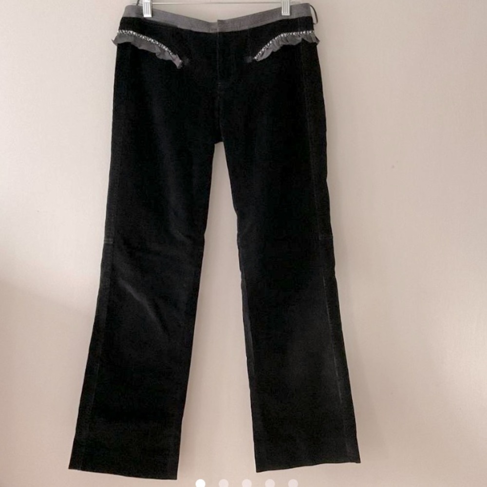 🔥 Y2K SUPER LOW RISE black Corduroy Flares Bootcut Beaded 4 6 Rebecca Taylor